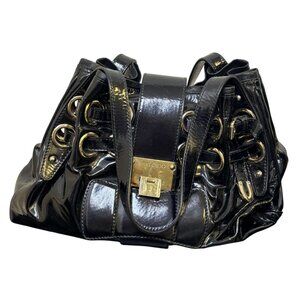 Jimmy Choo Black Patent Leather Bucket Bag With Gold Accents